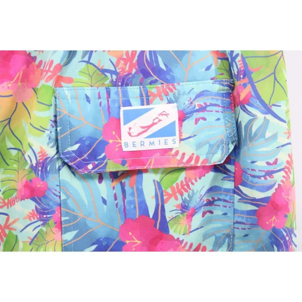Bermies Swim Trunks Men's Multi Color Mesh Lined Drawstring Pockets Sz M